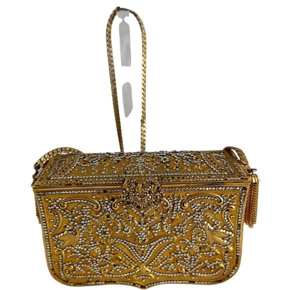Rare Vintage JUDITH LEIBER Minaudière Gold Crystal Gilded Stamp Clutch Bag - Picture 4 of 16